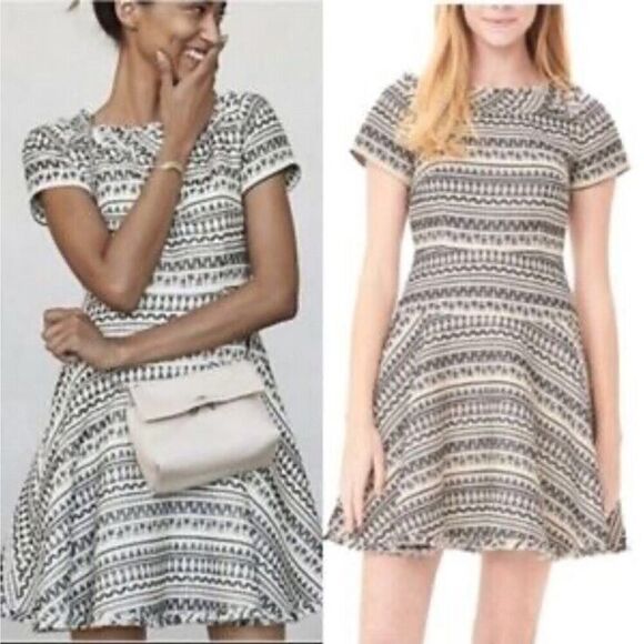 Banana Republic Black White Boho Tribal Geometric Frayed Hem Dress sz 8